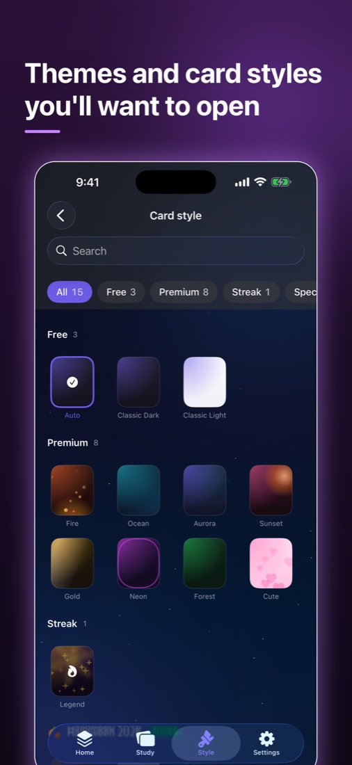 Themes and card styles